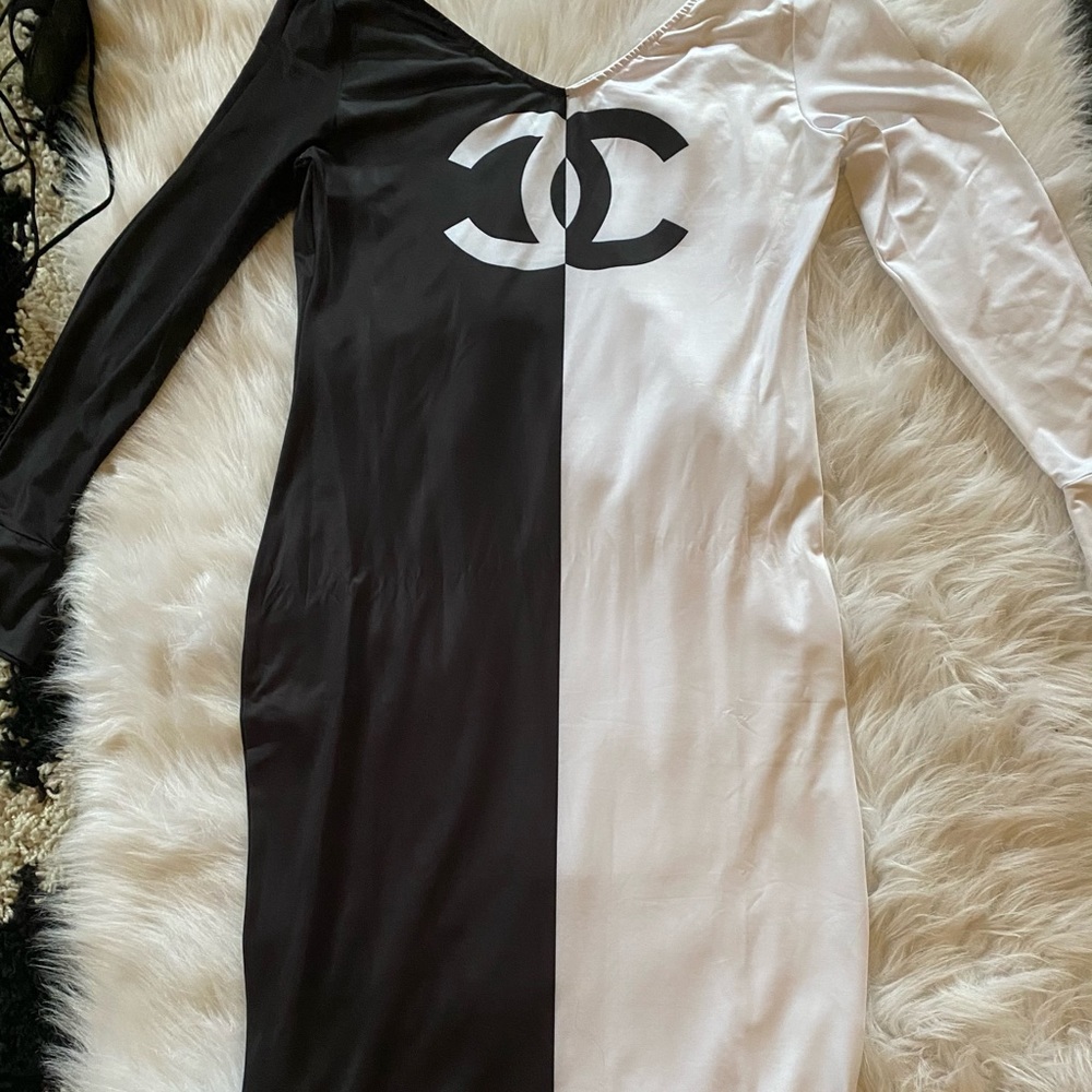 Off the shoulder black and white dress
